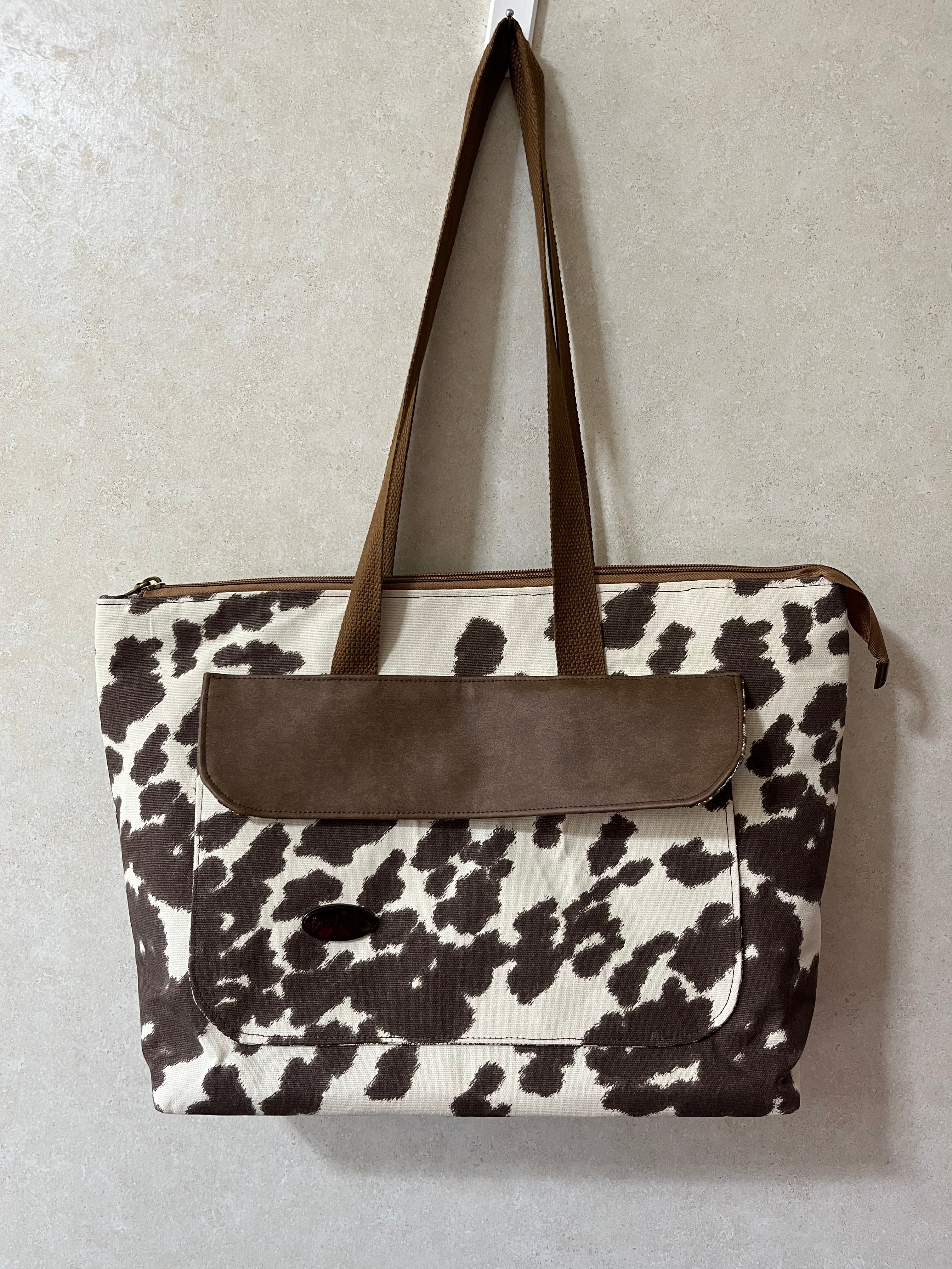 Handmade Canvas Cow print purse
